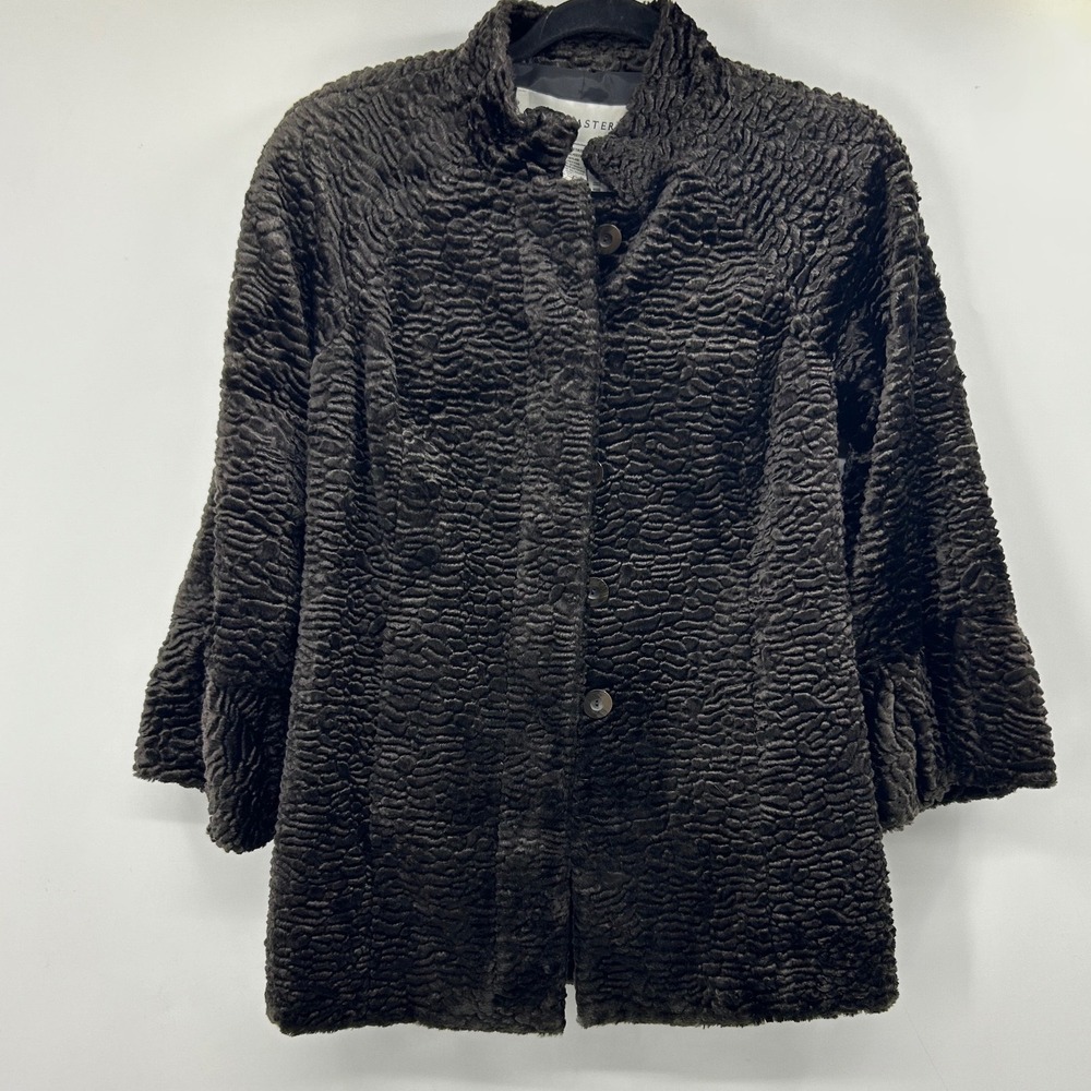 Doncaster Faux Persian Lamb Fur Coat Brown Textured Button Front Jacket Womens 6